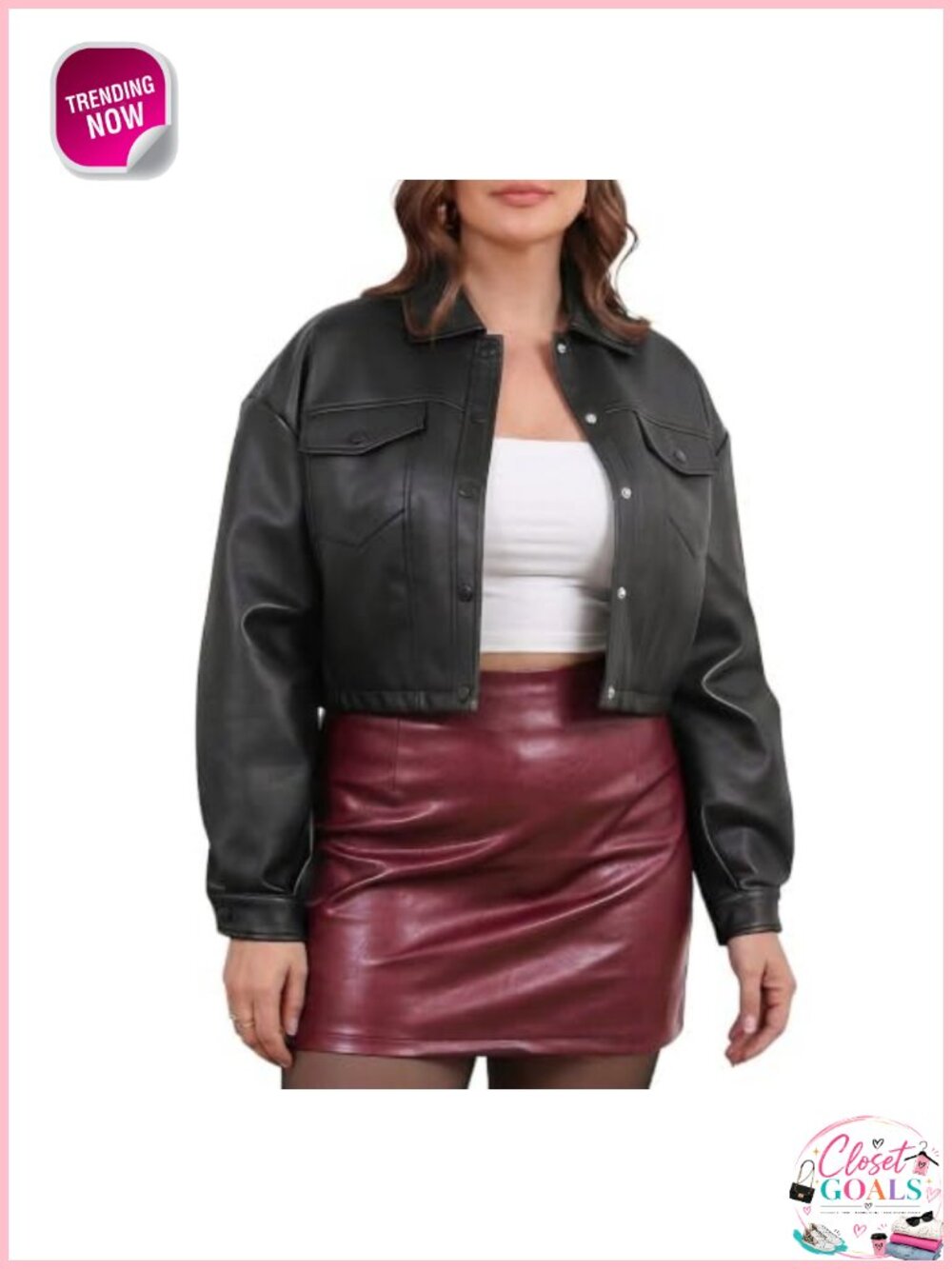 Women's Plus Size Faux Leather Cropped Biker Jacket Trendy Casual Coat